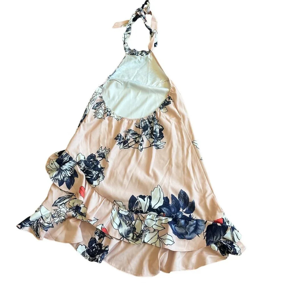 Morrisday The Label Floral Halter Dress Ruffle Low Back Size Medium Women's - Picture 7 of 13